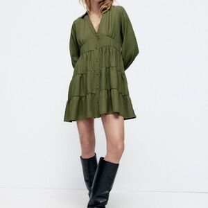 Zara Forest Green Button-Up Mini Dress